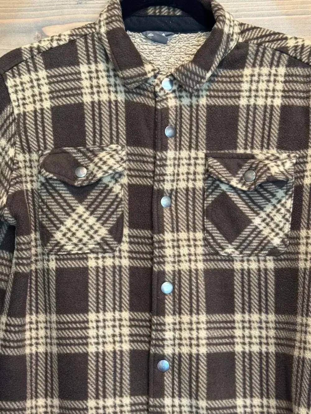 Eddie Bauer Plaid Sherpa Lined Shirt Jacket Youth Size 14/16 Brown Snap Front